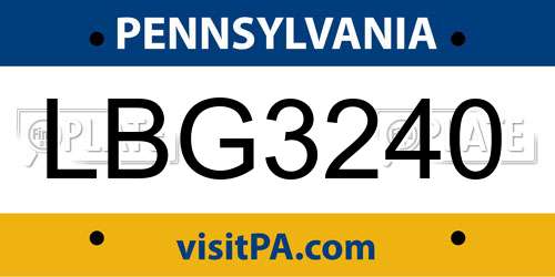 LBG3240 Pennsylvania License Plate