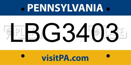 LBG3403 Pennsylvania License Plate