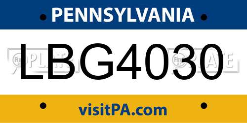 LBG4030 Pennsylvania License Plate