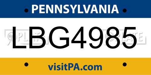 LBG4985 Pennsylvania License Plate