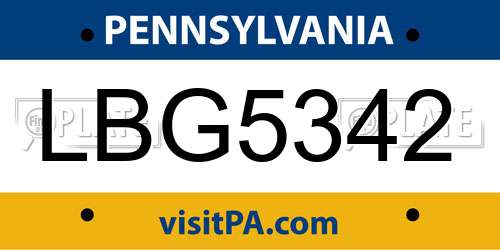 LBG5342 Pennsylvania License Plate