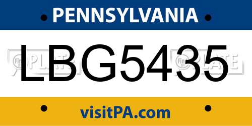 LBG5435 Pennsylvania License Plate