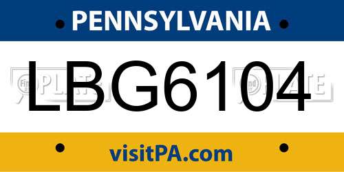 LBG6104 Pennsylvania License Plate