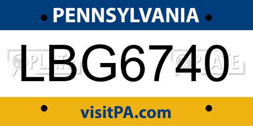 LBG6740 Pennsylvania License Plate