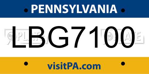 LBG7100 Pennsylvania License Plate