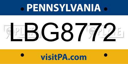 LBG8772 Pennsylvania License Plate