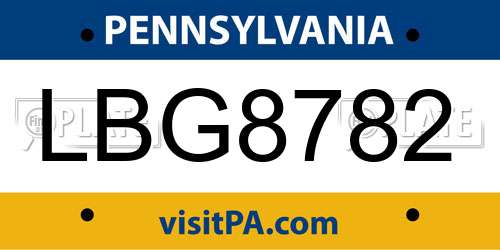 LBG8782 Pennsylvania License Plate