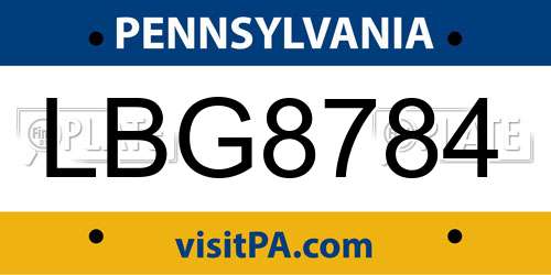 LBG8784 Pennsylvania License Plate