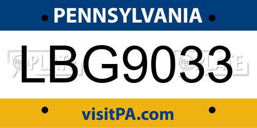 LBG9033 Pennsylvania License Plate