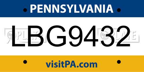 LBG9432 Pennsylvania License Plate