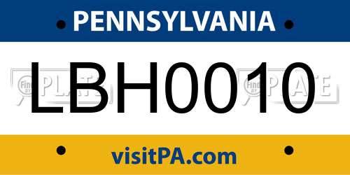 LBH0010 Pennsylvania License Plate