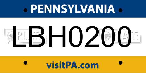 LBH0200 Pennsylvania License Plate