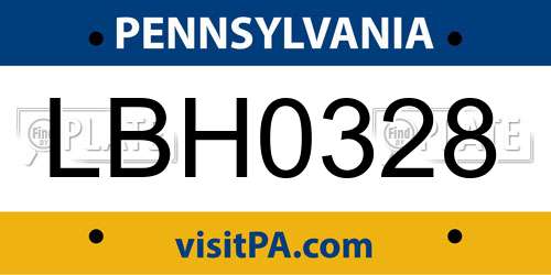 LBH0328 Pennsylvania License Plate