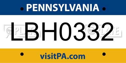 LBH0332 Pennsylvania License Plate