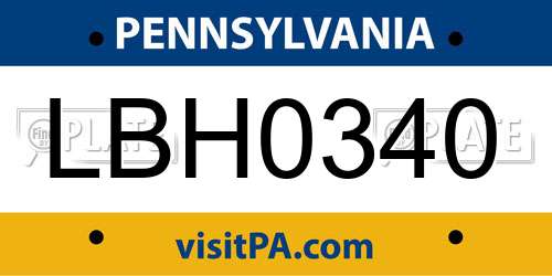 LBH0340 Pennsylvania License Plate