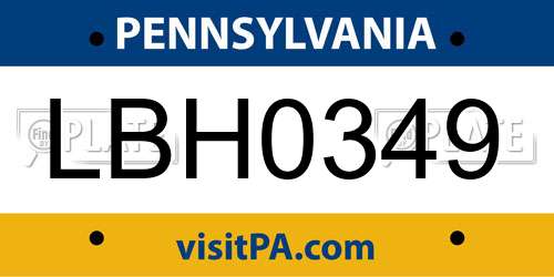 LBH0349 Pennsylvania License Plate