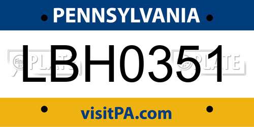 LBH0351 Pennsylvania License Plate