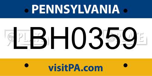 LBH0359 Pennsylvania License Plate