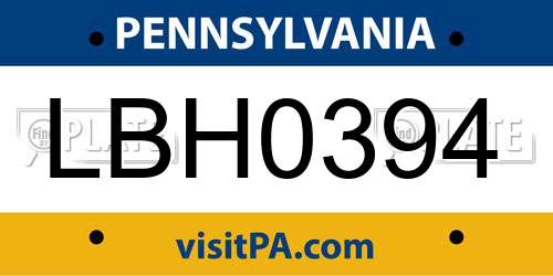 LBH0394 Pennsylvania License Plate