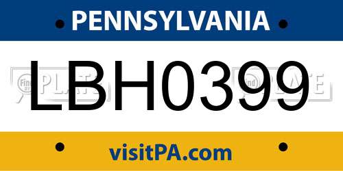 LBH0399 Pennsylvania License Plate