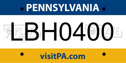 LBH0400 Pennsylvania License Plate