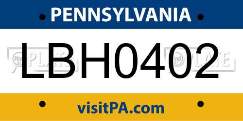 LBH0402 Pennsylvania License Plate