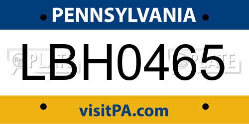 LBH0465 Pennsylvania License Plate