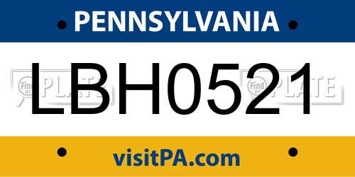 LBH0521 Pennsylvania License Plate