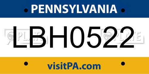 LBH0522 Pennsylvania License Plate