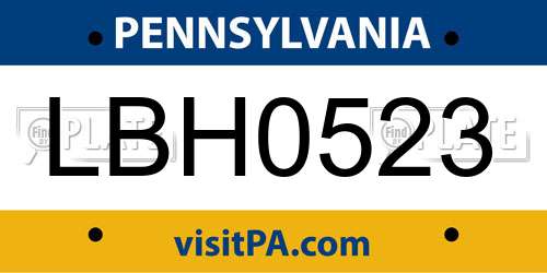 LBH0523 Pennsylvania License Plate