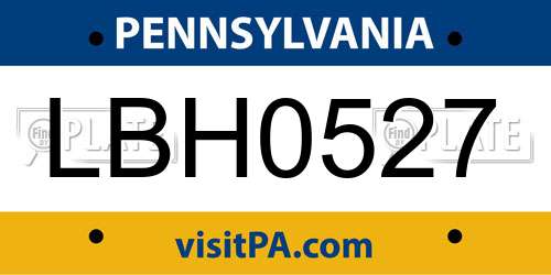 LBH0527 Pennsylvania License Plate