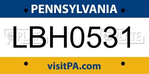LBH0531 Pennsylvania License Plate