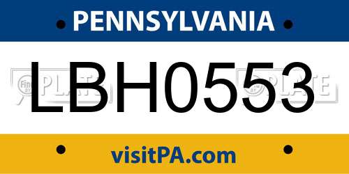 LBH0553 Pennsylvania License Plate