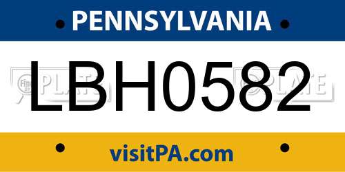 LBH0582 Pennsylvania License Plate