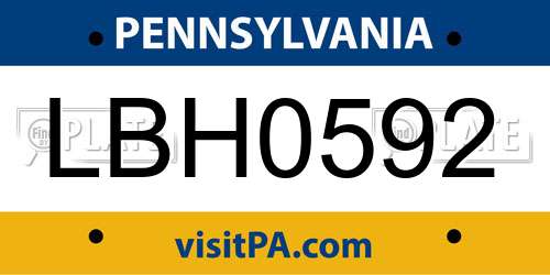 LBH0592 Pennsylvania License Plate