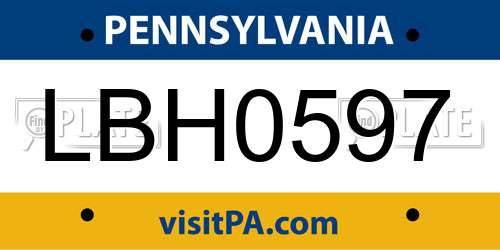 LBH0597 Pennsylvania License Plate