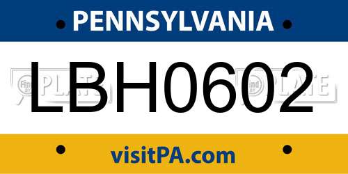 LBH0602 Pennsylvania License Plate