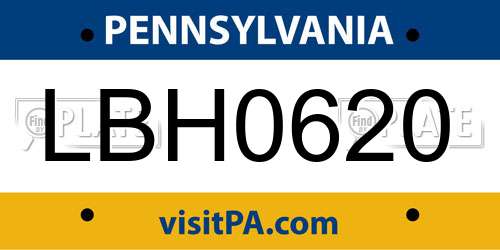 LBH0620 Pennsylvania License Plate