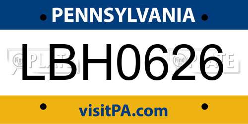 LBH0626 Pennsylvania License Plate