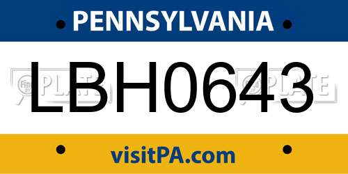 LBH0643 Pennsylvania License Plate