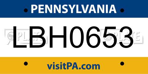 LBH0653 Pennsylvania License Plate