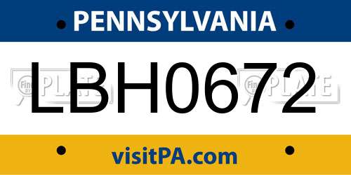 LBH0672 Pennsylvania License Plate