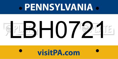 LBH0721 Pennsylvania License Plate