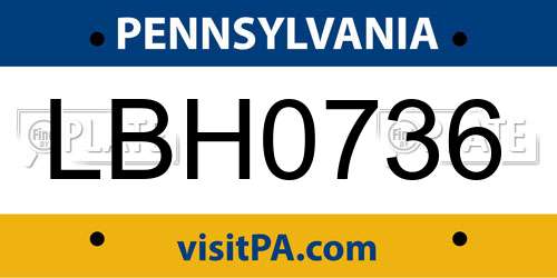 LBH0736 Pennsylvania License Plate