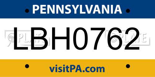 LBH0762 Pennsylvania License Plate