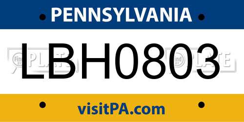 LBH0803 Pennsylvania License Plate