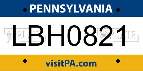 LBH0821 Pennsylvania License Plate
