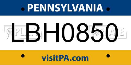LBH0850 Pennsylvania License Plate