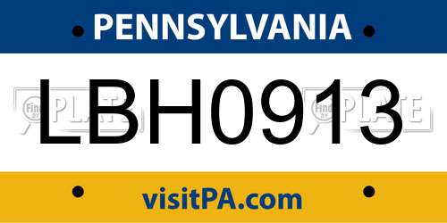 LBH0913 Pennsylvania License Plate