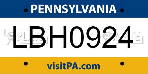 LBH0924 Pennsylvania License Plate
